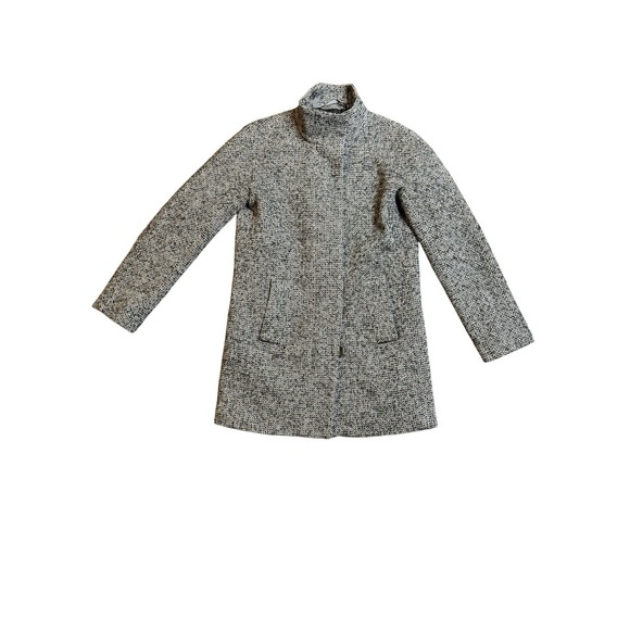 J Crew Tweed Coat Women Size 0 Black White Long Wool Blend Walker Pea - Picture 1 of 13
